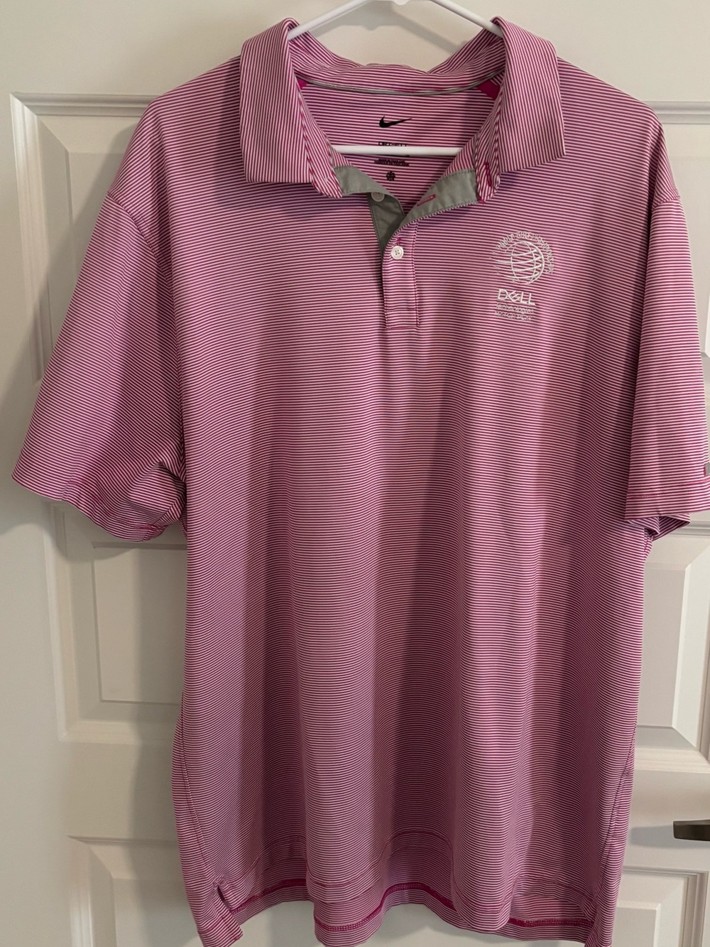 Nike Men’s Pink Striped Golf Polo with Embroidered Logo